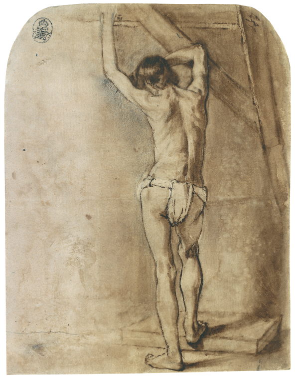 Barent Fabritius, Standing Male Nude, Leaning against Beam