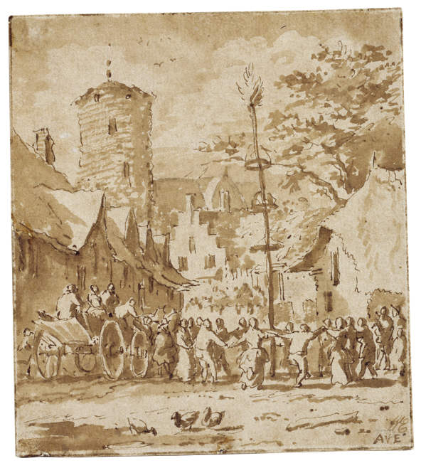 Allaert van Everdingen, Dancing around a Maypole in a Village Square