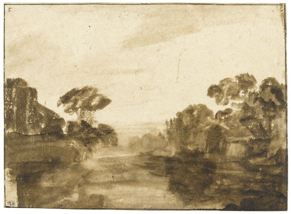 Rembrandt, River with Wooded Banks