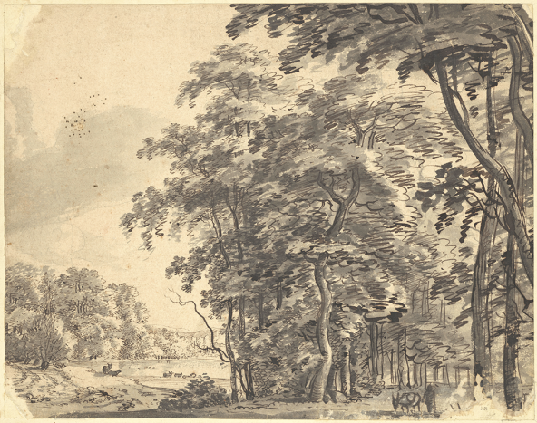 Roelant Roghman, Pond in a Forest with a Figure and Donkey