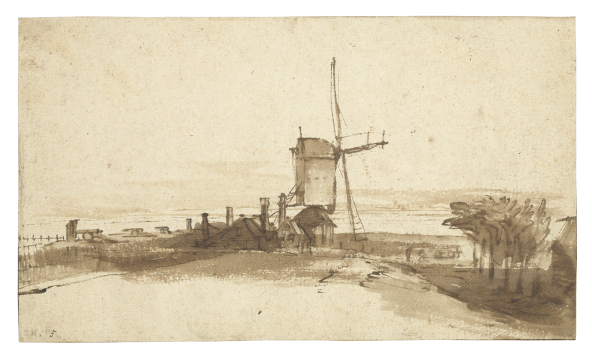 Rembrandt, The Windmill "De Bok" on the Blauwhoofd Bulwark
