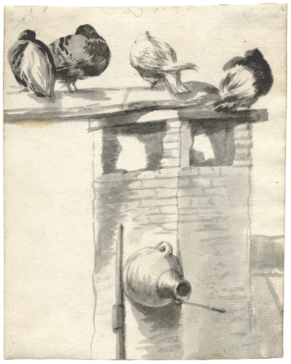 Cornelis Saftleven, Pigeons Sitting on a Chimney
