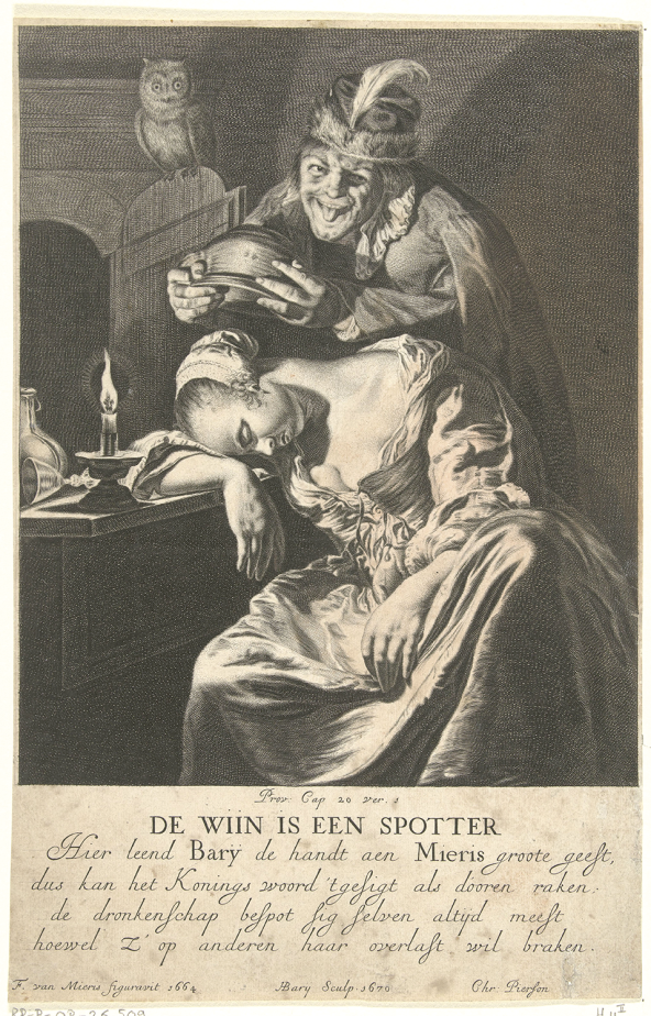 Hendrik Bary, after Frans van Mieris, De wijn is een spotter (Wine Is a Mocker)