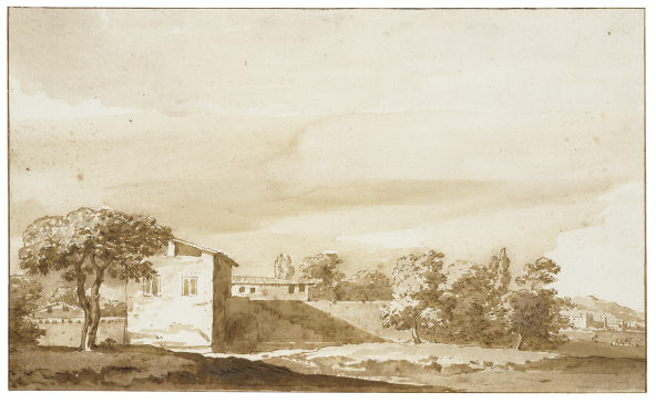 Jacob van der Ulft, Hilly Landscape with a Roman Villa