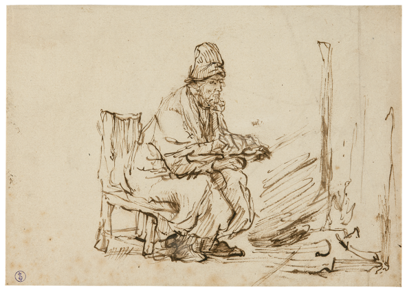 Follower of Rembrandt, Old Man Warming His Hands by a Fire