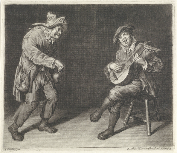 Jacob Gole, after Cornelis Dusart, The Hurdy-Gurdy Player and Lute Player