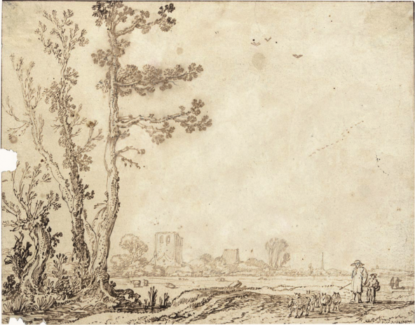 Esaias van de Velde, Landscape with High Trees and a Herder